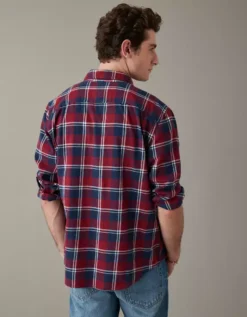 AE Super Soft Everyday Plaid Button-Up Shirt -Aerie Fashion Shop 0153 6050 604 ob