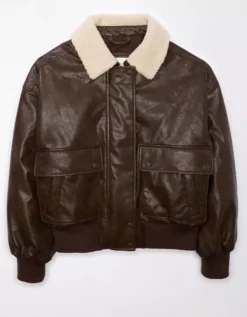 AE Sherpa Leather Bomber Jacket -Aerie Fashion Shop 0383 3435 200 f