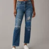 AE Strigid Super High-Waisted Ripped Ankle Straight Jean