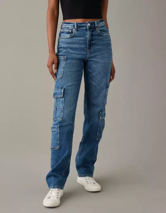 AE Stretch Super High-Waisted Baggy Straight Cargo Jean 2 AE Stretch Super High-Waisted Baggy Straight Cargo Jean - Image 2
