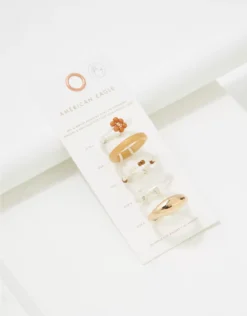 AEO Neutral Flower + Beaded Resin Ring 5-Pack -Aerie Fashion Shop 0481 6554 900 b