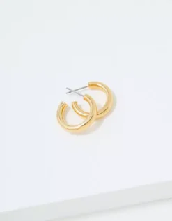 AE Keepers Collection 14K Gold Plated Tubular Hoop Earring -Aerie Fashion Shop 0484 1449 709 f