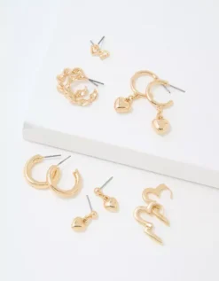 AEO Gold Heart Earrings 6-Pack -Aerie Fashion Shop 0484 6817 709 f