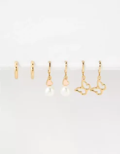 AE Heart & Butterfly Earrings 3-Pack -Aerie Fashion Shop 0484 7134 709 b