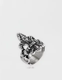 West Coast Jewelry Antique Stainless Steel Fleur De Lis Skull Ring -Aerie Fashion Shop 0508 0072 013 b