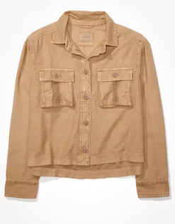 AE Cropped Long-Sleeve Cargo Button-Up Shirt -Aerie Fashion Shop 0536 4751 200 f