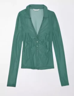 AE Mesh Button-Up Shirt -Aerie Fashion Shop 0536 5307 788 f