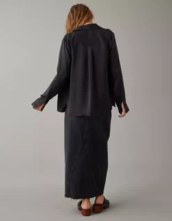 AE Satin Button-Up Shirt -Aerie Fashion Shop 0536 5359 001 ob