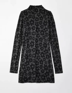 AE Knit Mock Neck Long-Sleeve Flower Mini Dress -Aerie Fashion Shop 1399 7421 001 f