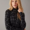 AE Knit Mock Neck Long-Sleeve Flower Mini Dress