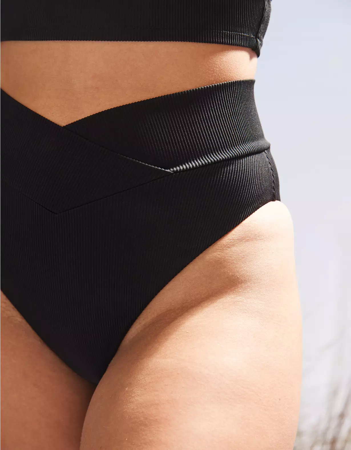 Aerie Ribbed Crossover High Cut Cheeky Bikini Bottom 1 Aerie Ribbed Crossover High Cut Cheeky Bikini Bottom