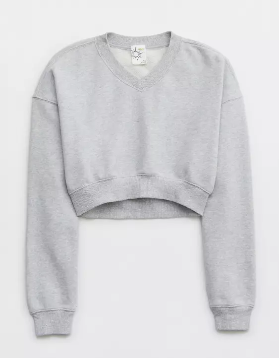 OFFLINE By Aerie Throw-Back Cropped V Neck Sweatshirt 3 OFFLINE By Aerie Throw-Back Cropped V Neck Sweatshirt - Image 3