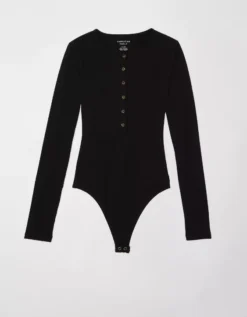 AE Long-Sleeve Henley Bodysuit -Aerie Fashion Shop 3375 9327 001 f