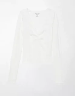 AE Long-Sleeve Cinch-Front Cropped Tee -Aerie Fashion Shop 3376 9031 100 f