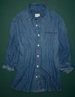 AE77 Premium Denim Boyfriend Shirt -Aerie Fashion Shop 3428 5262 896 f